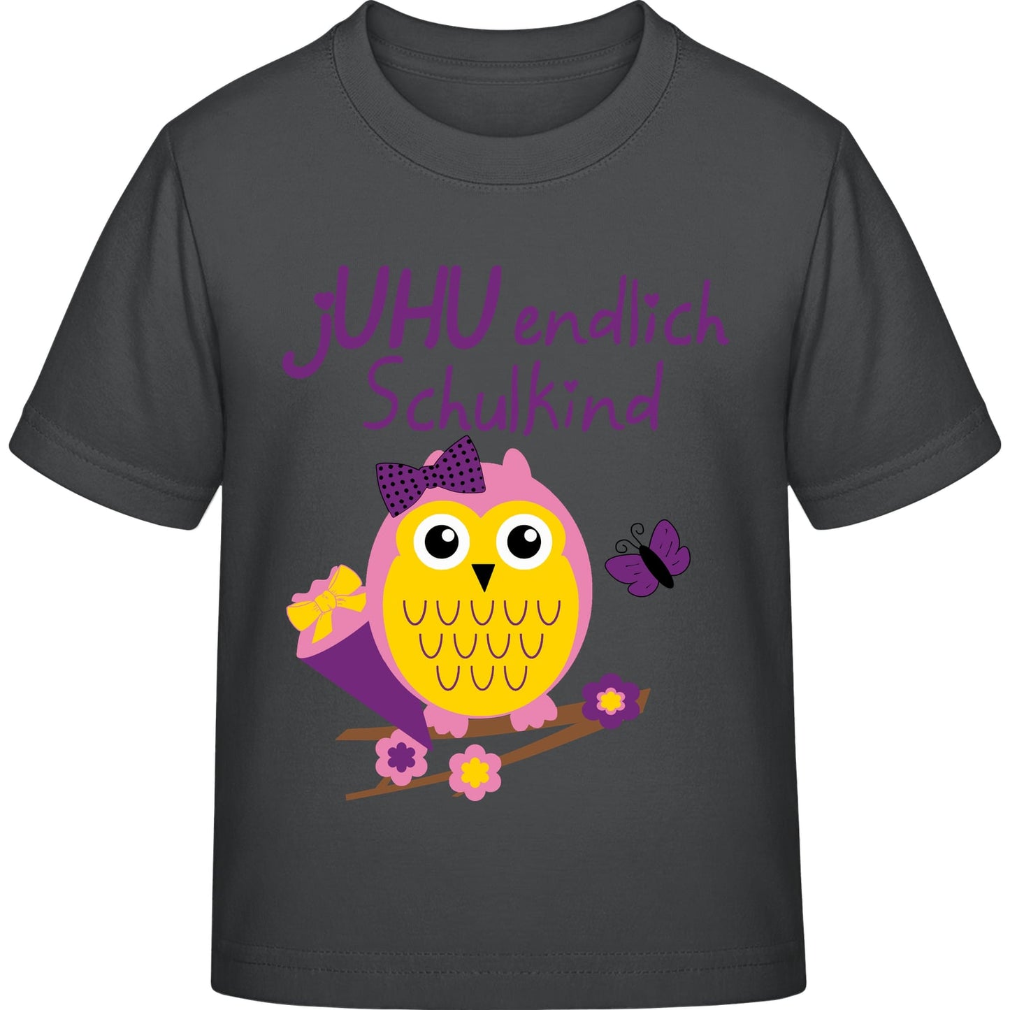Mädchen T-Shirt Einschulung Eule – jUHU endlich Schulkind