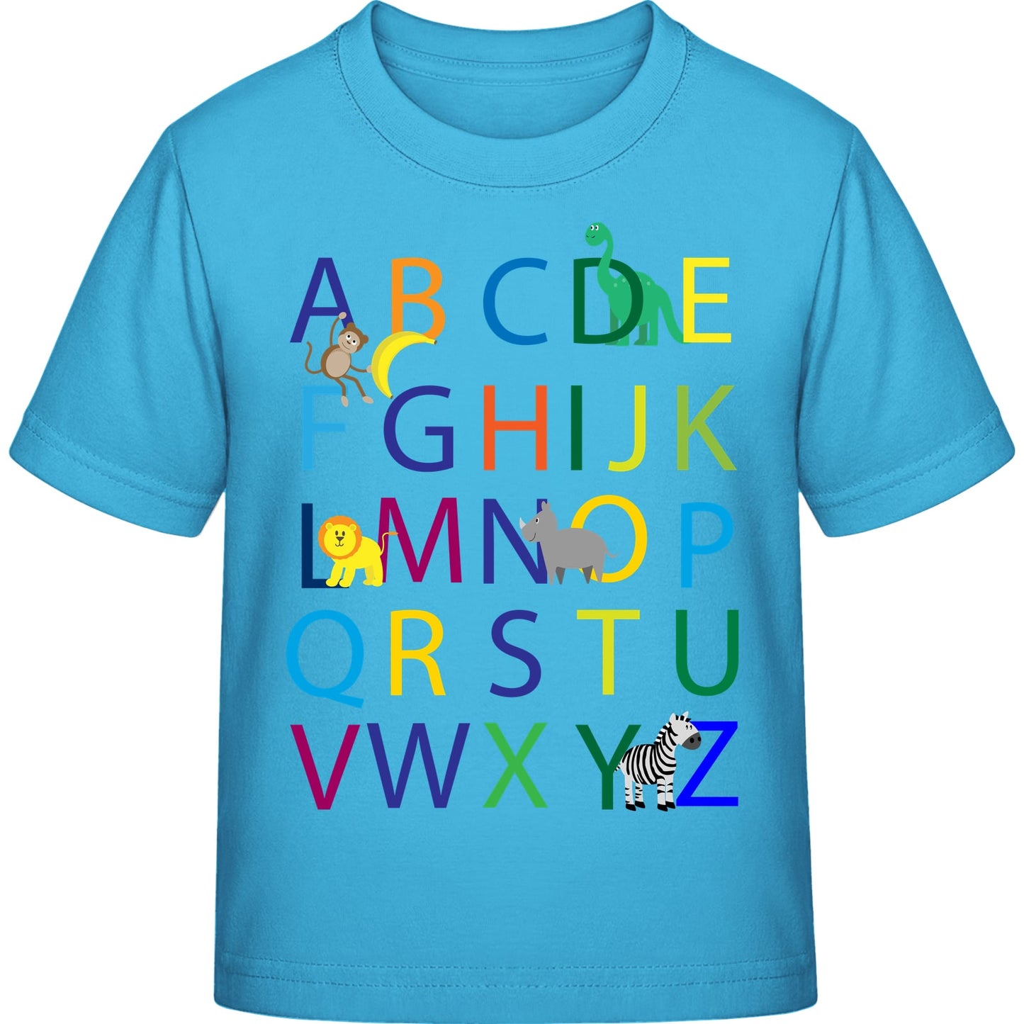 Kinder T-Shirt Einschulung Alphabet-Tiere – ABC mit Löwe & Zebra