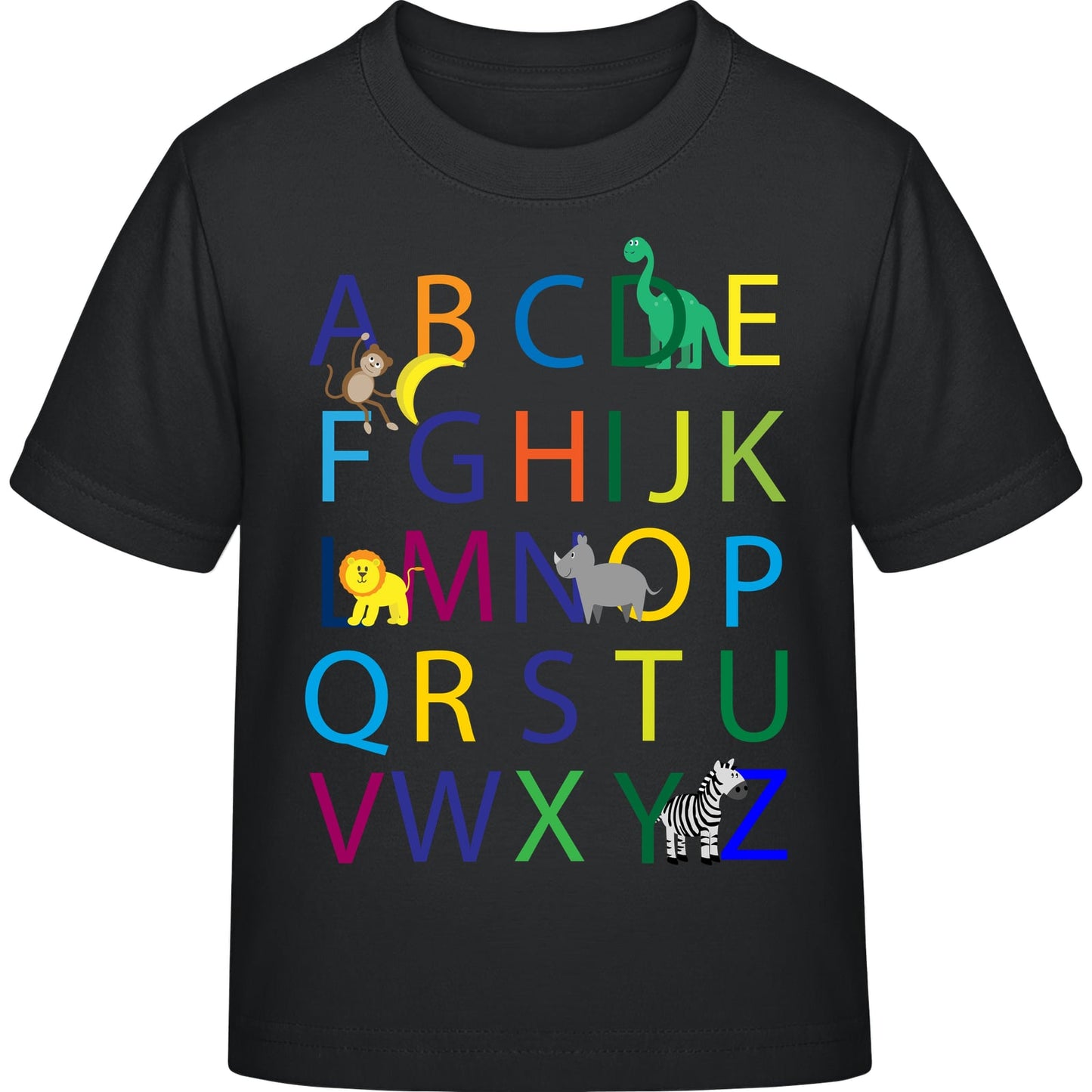 Kinder T-Shirt Einschulung Alphabet-Tiere – ABC mit Löwe & Zebra