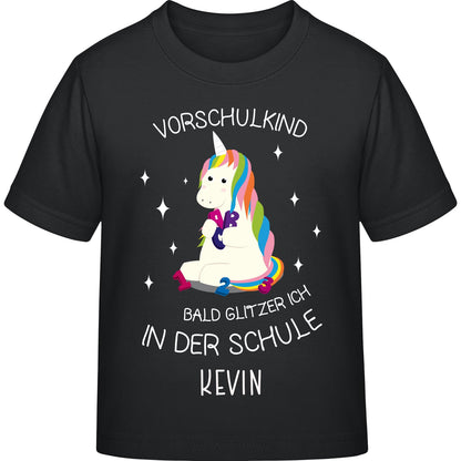 Mädchen T-Shirt Einschulung Einhorn – Vorschulkind Glitzer-Spruch