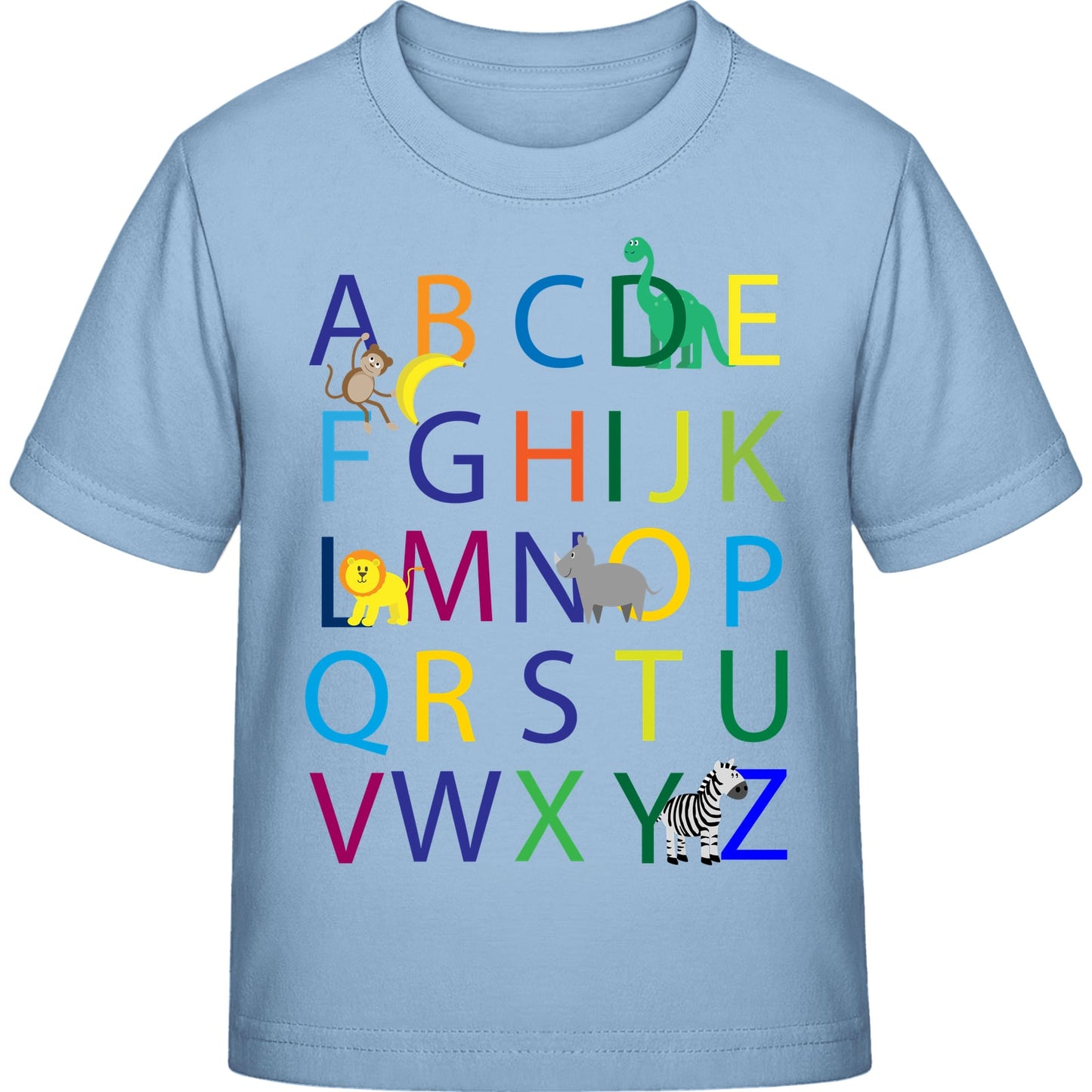Kinder T-Shirt Einschulung Alphabet-Tiere – ABC mit Löwe & Zebra