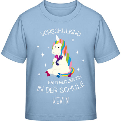 Mädchen T-Shirt Einschulung Einhorn – Vorschulkind Glitzer-Spruch