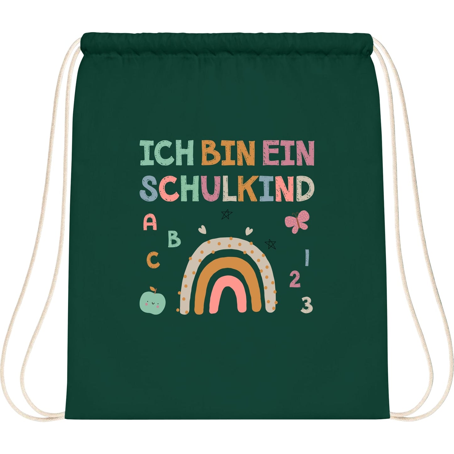 Turnbeutel Einschulung Schulkind – Regenbogen mit ABC & Zahlen