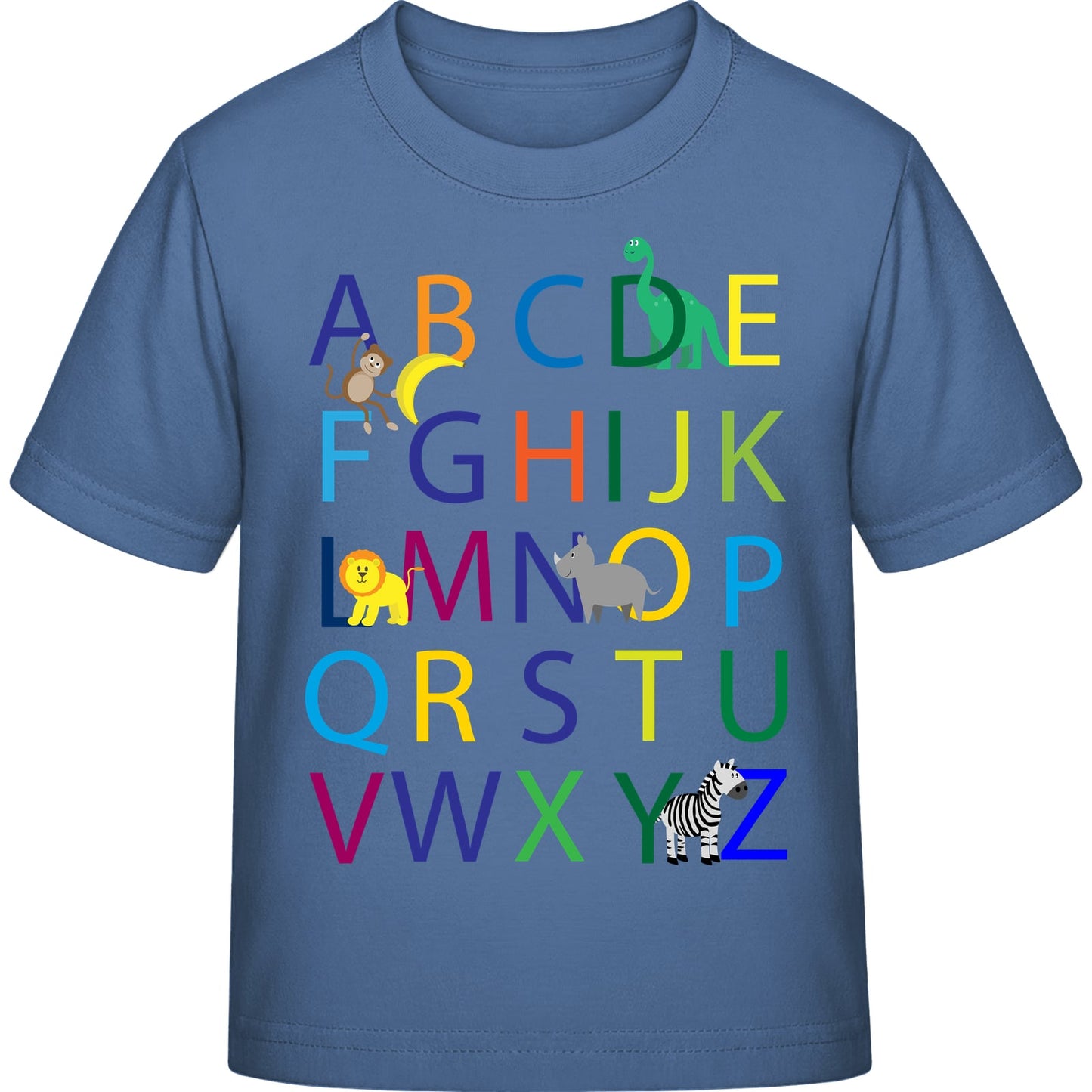 Kinder T-Shirt Einschulung Alphabet-Tiere – ABC mit Löwe & Zebra