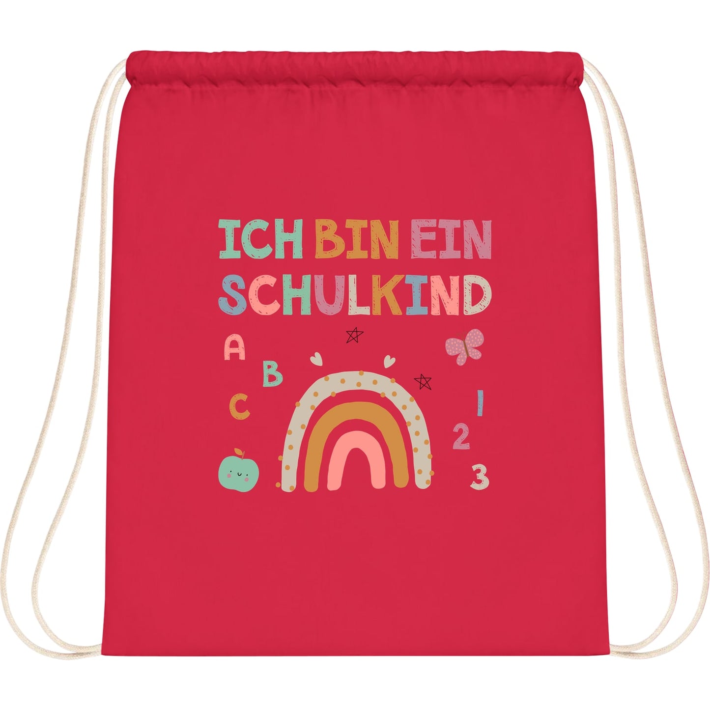 Turnbeutel Einschulung Schulkind – Regenbogen mit ABC & Zahlen