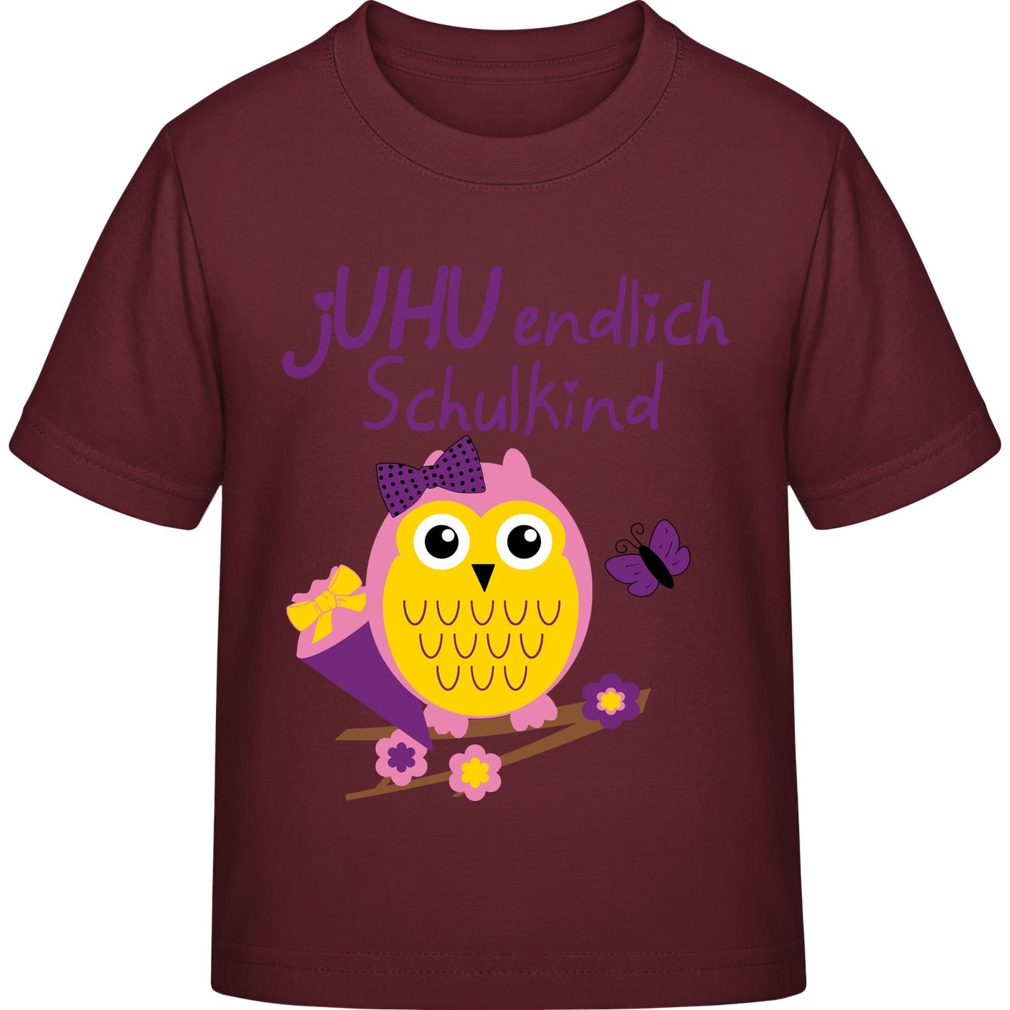 Mädchen T-Shirt Einschulung Eule – jUHU endlich Schulkind