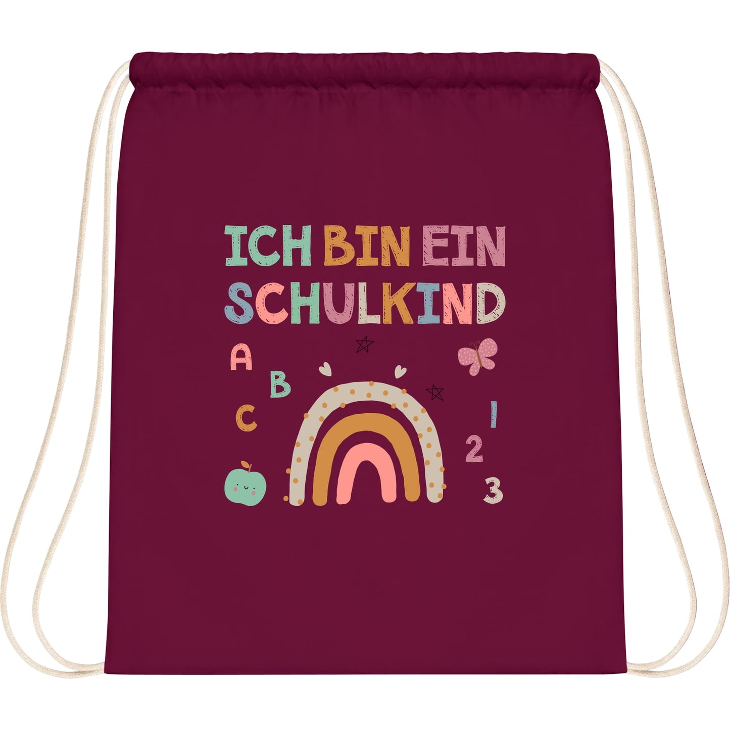 Turnbeutel Einschulung Schulkind – Regenbogen mit ABC & Zahlen