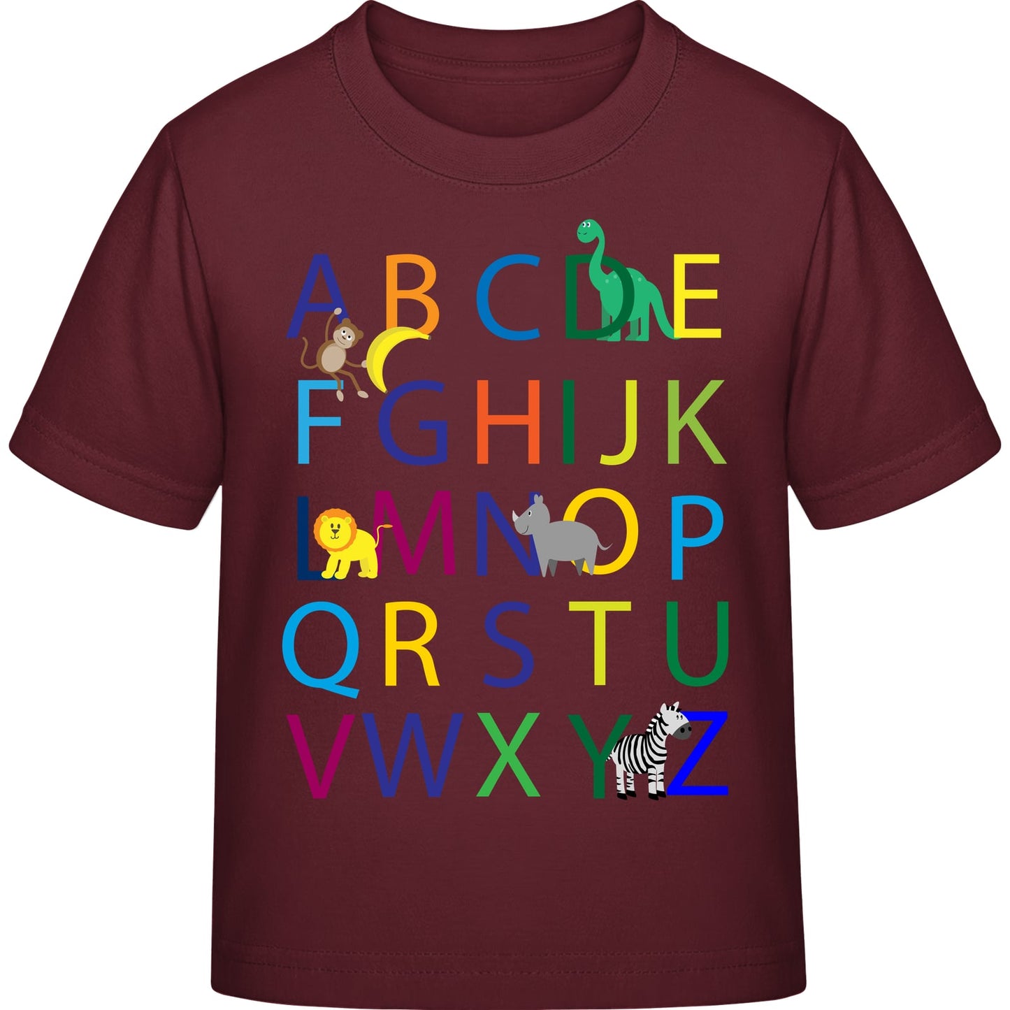 Kinder T-Shirt Einschulung Alphabet-Tiere – ABC mit Löwe & Zebra