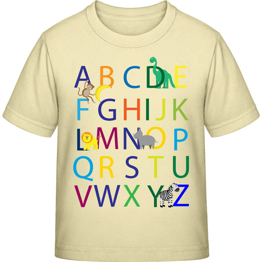 Kinder T-Shirt Einschulung Alphabet-Tiere – ABC mit Löwe & Zebra