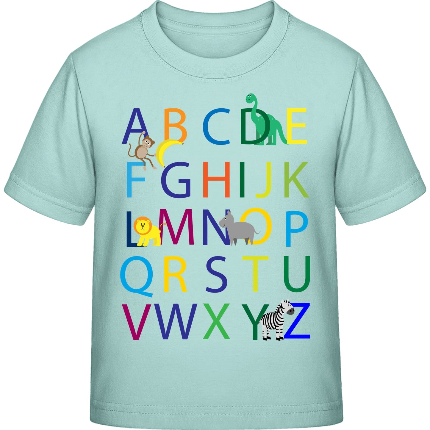 Kinder T-Shirt Einschulung Alphabet-Tiere – ABC mit Löwe & Zebra
