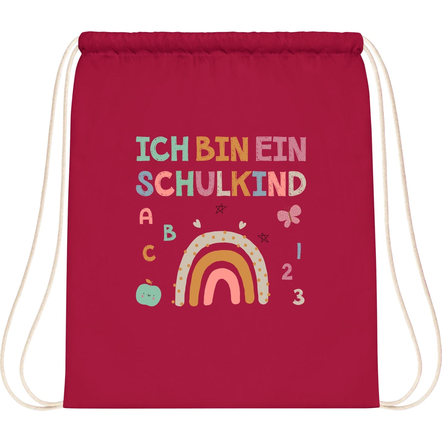 Turnbeutel Einschulung Schulkind – Regenbogen mit ABC & Zahlen