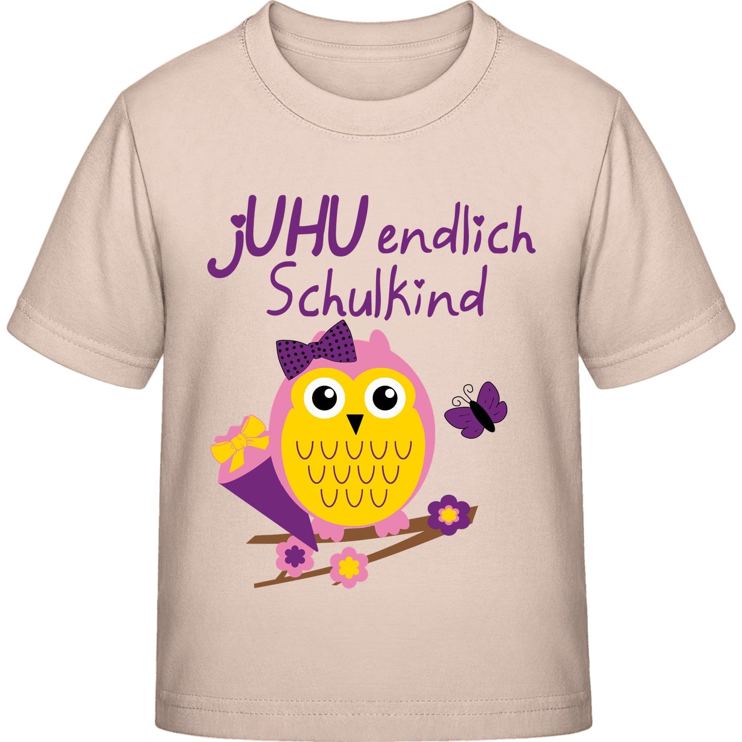 Mädchen T-Shirt Einschulung Eule – jUHU endlich Schulkind