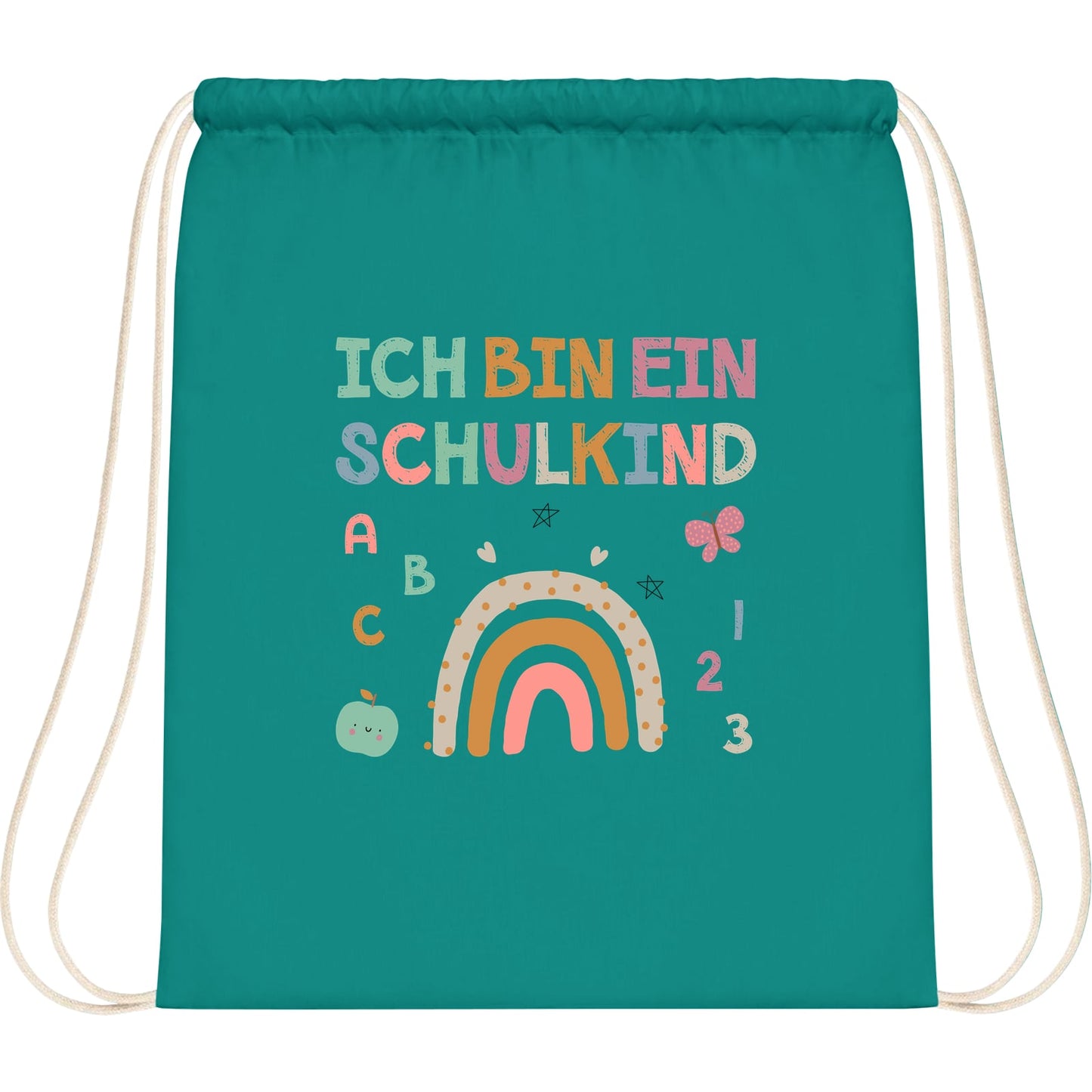 Turnbeutel Einschulung Schulkind – Regenbogen mit ABC & Zahlen