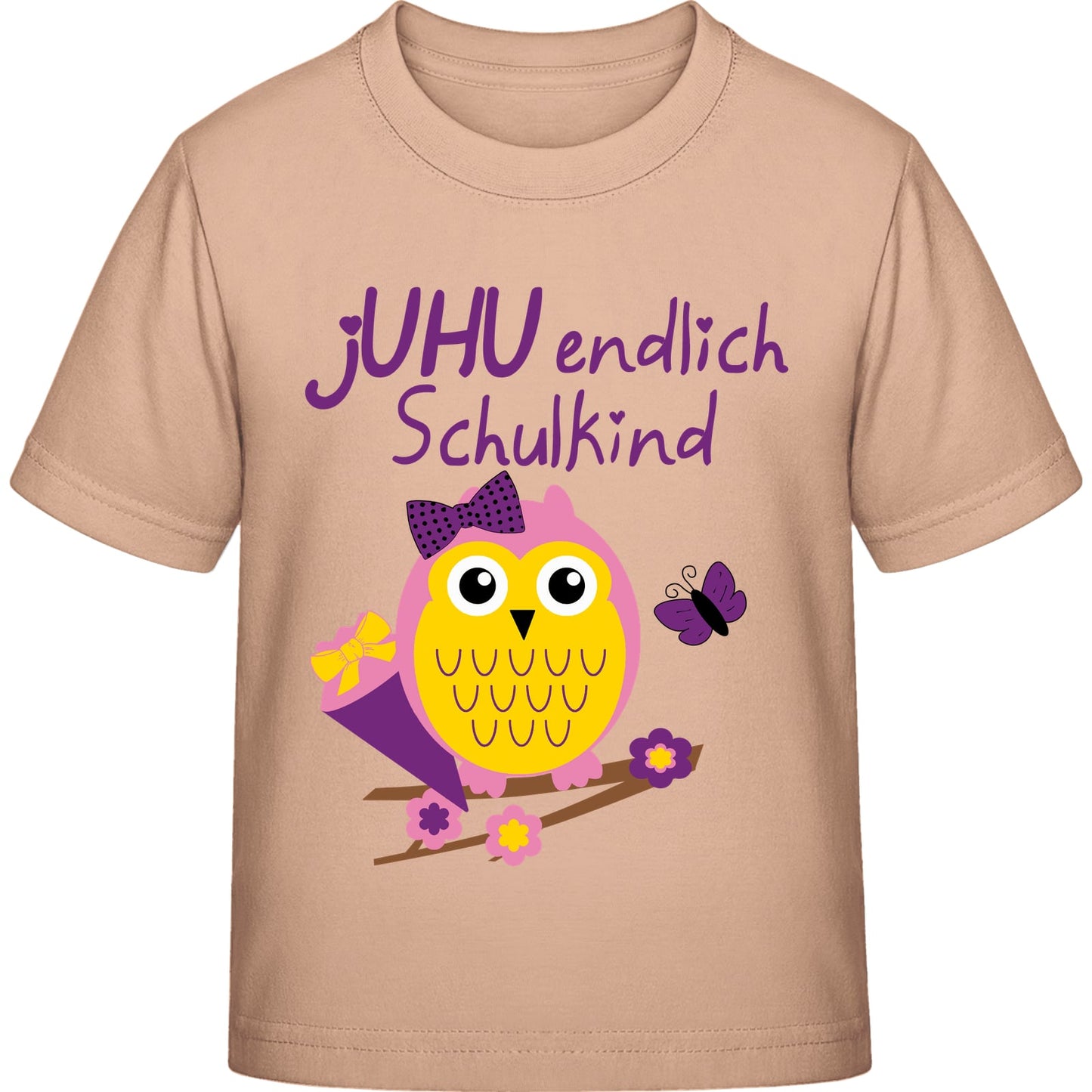 Mädchen T-Shirt Einschulung Eule – jUHU endlich Schulkind