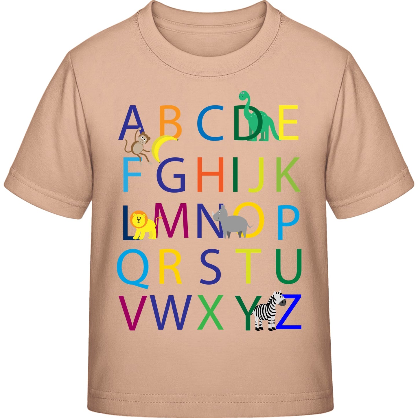 Kinder T-Shirt Einschulung Alphabet-Tiere – ABC mit Löwe & Zebra