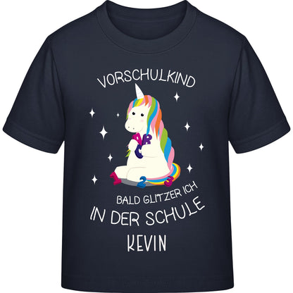 Mädchen T-Shirt Einschulung Einhorn – Vorschulkind Glitzer-Spruch