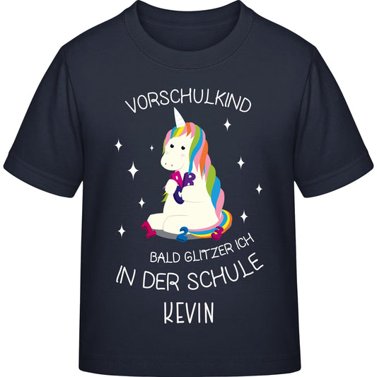 Mädchen T-Shirt Einschulung Einhorn – Vorschulkind Glitzer-Spruch