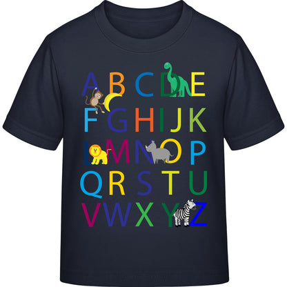 Kinder T-Shirt Einschulung Alphabet-Tiere – ABC mit Löwe & Zebra