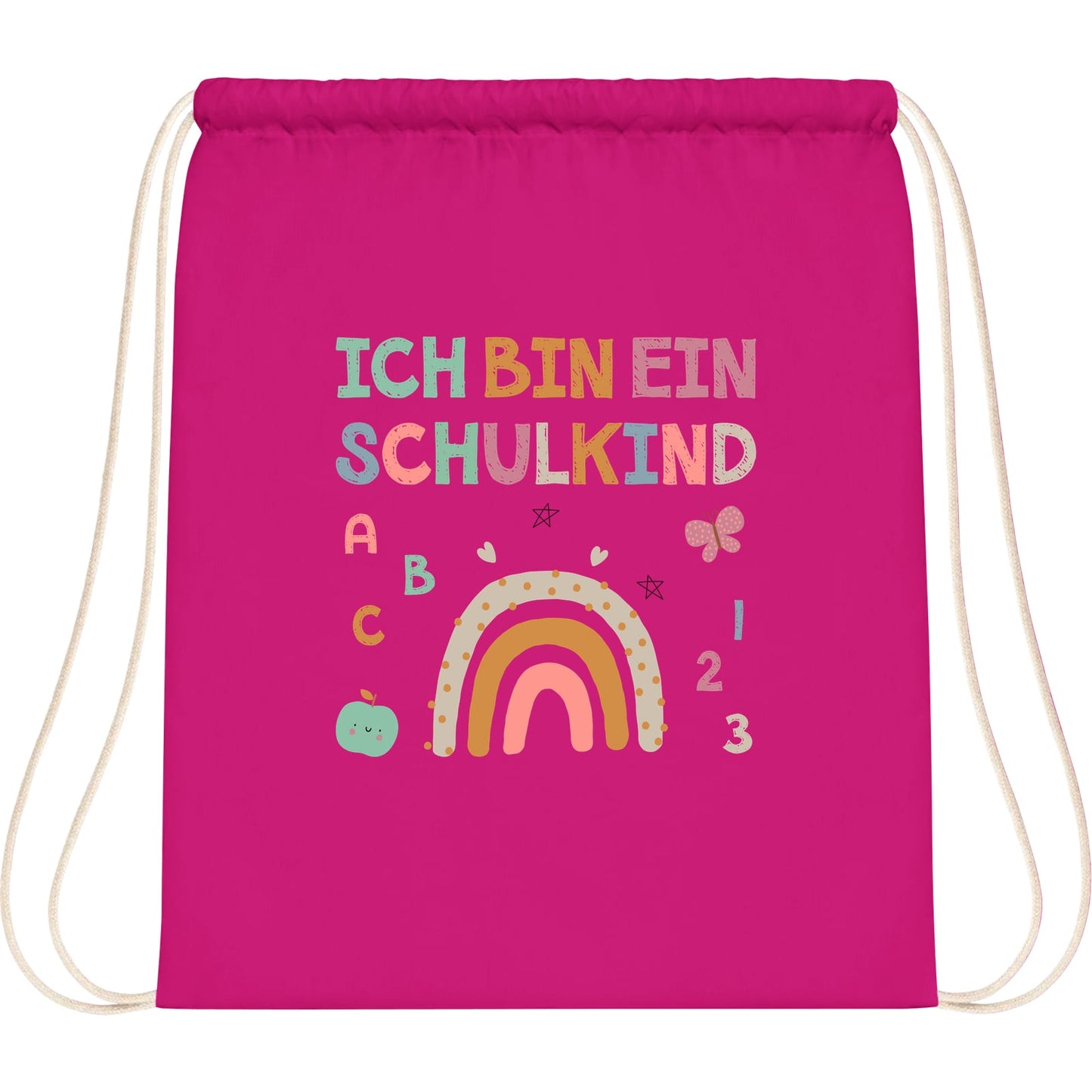 Turnbeutel Einschulung Schulkind – Regenbogen mit ABC & Zahlen