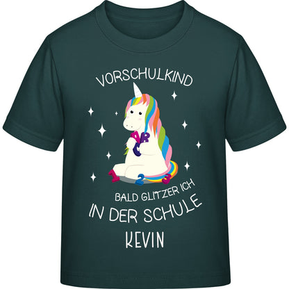 Mädchen T-Shirt Einschulung Einhorn – Vorschulkind Glitzer-Spruch