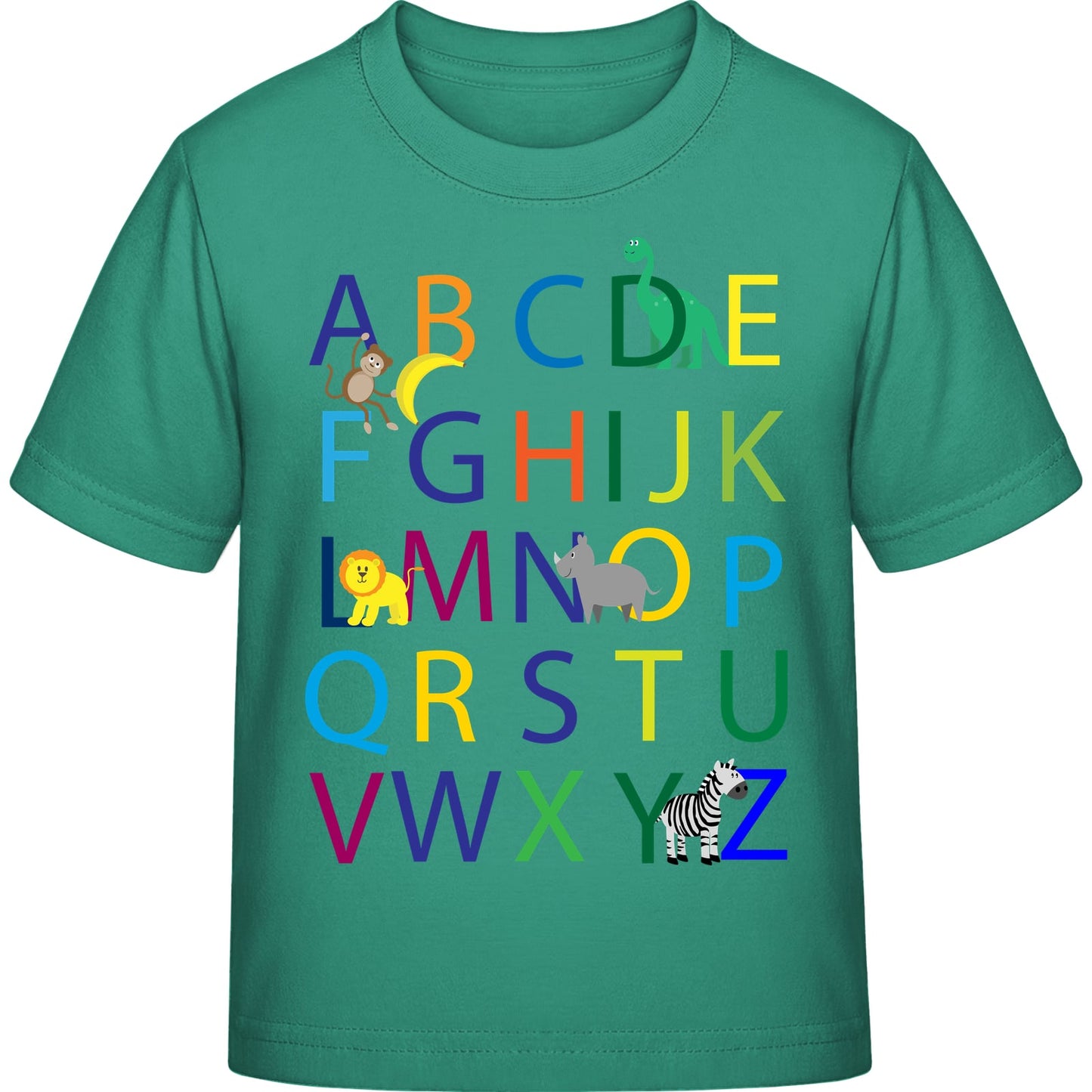 Kinder T-Shirt Einschulung Alphabet-Tiere – ABC mit Löwe & Zebra