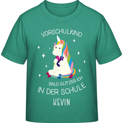 Mädchen T-Shirt Einschulung Einhorn – Vorschulkind Glitzer-Spruch