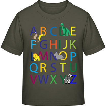 Kinder T-Shirt Einschulung Alphabet-Tiere – ABC mit Löwe & Zebra