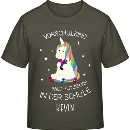 Mädchen T-Shirt Einschulung Einhorn – Vorschulkind Glitzer-Spruch