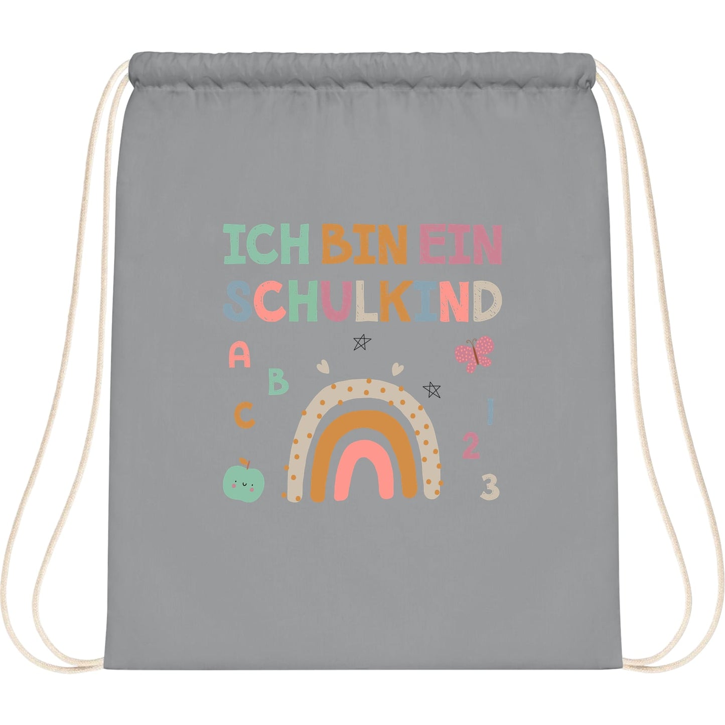 Turnbeutel Einschulung Schulkind – Regenbogen mit ABC & Zahlen