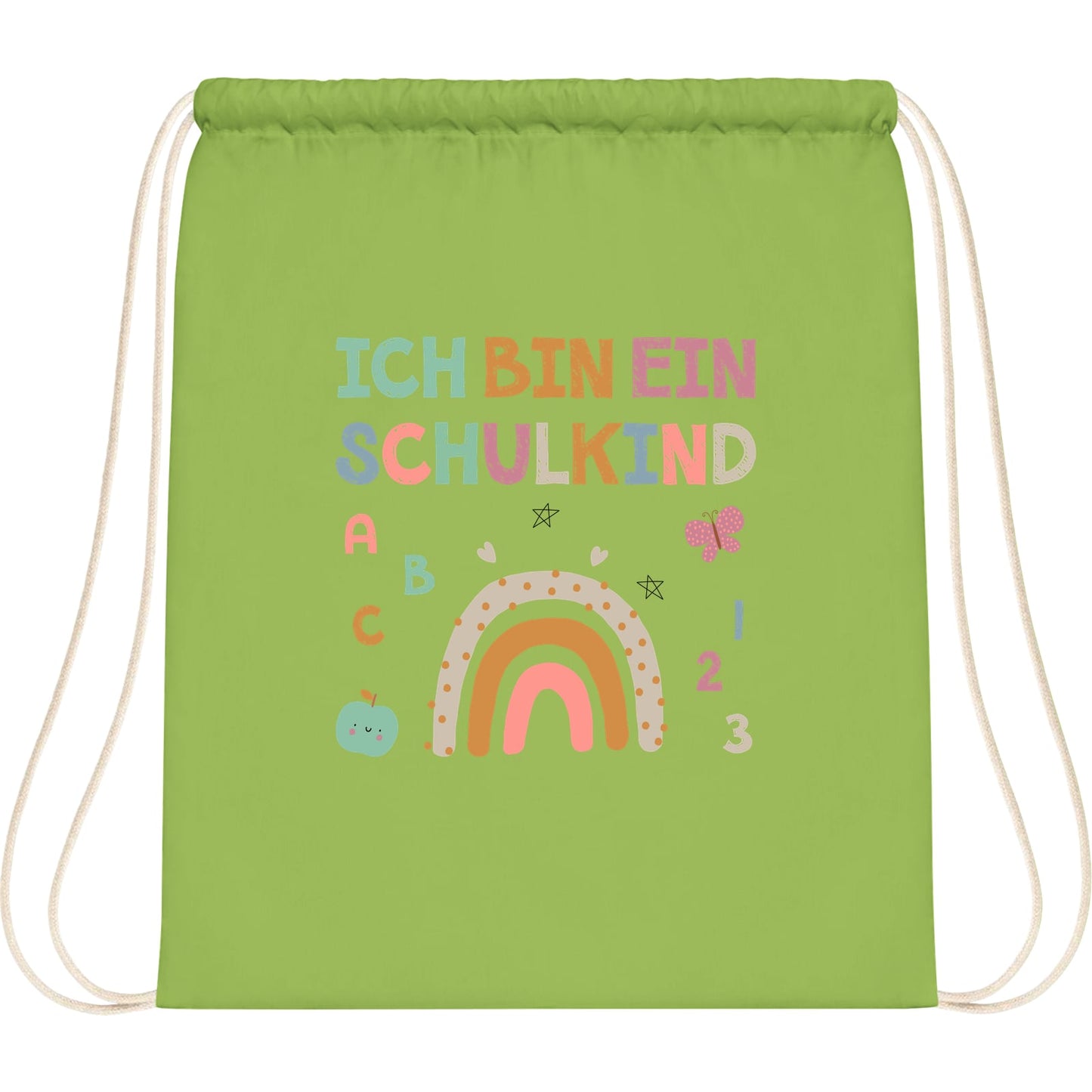 Turnbeutel Einschulung Schulkind – Regenbogen mit ABC & Zahlen