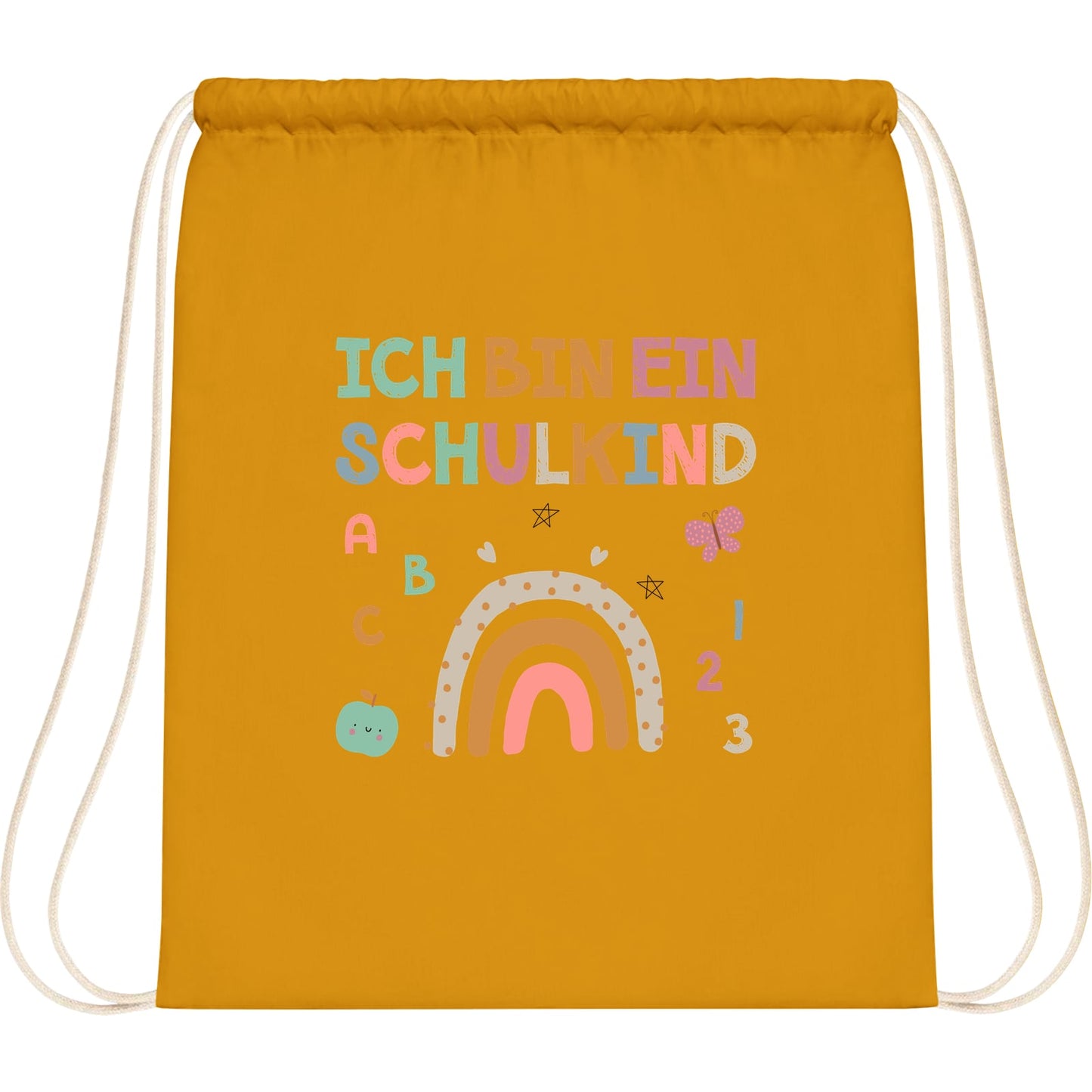 Turnbeutel Einschulung Schulkind – Regenbogen mit ABC & Zahlen