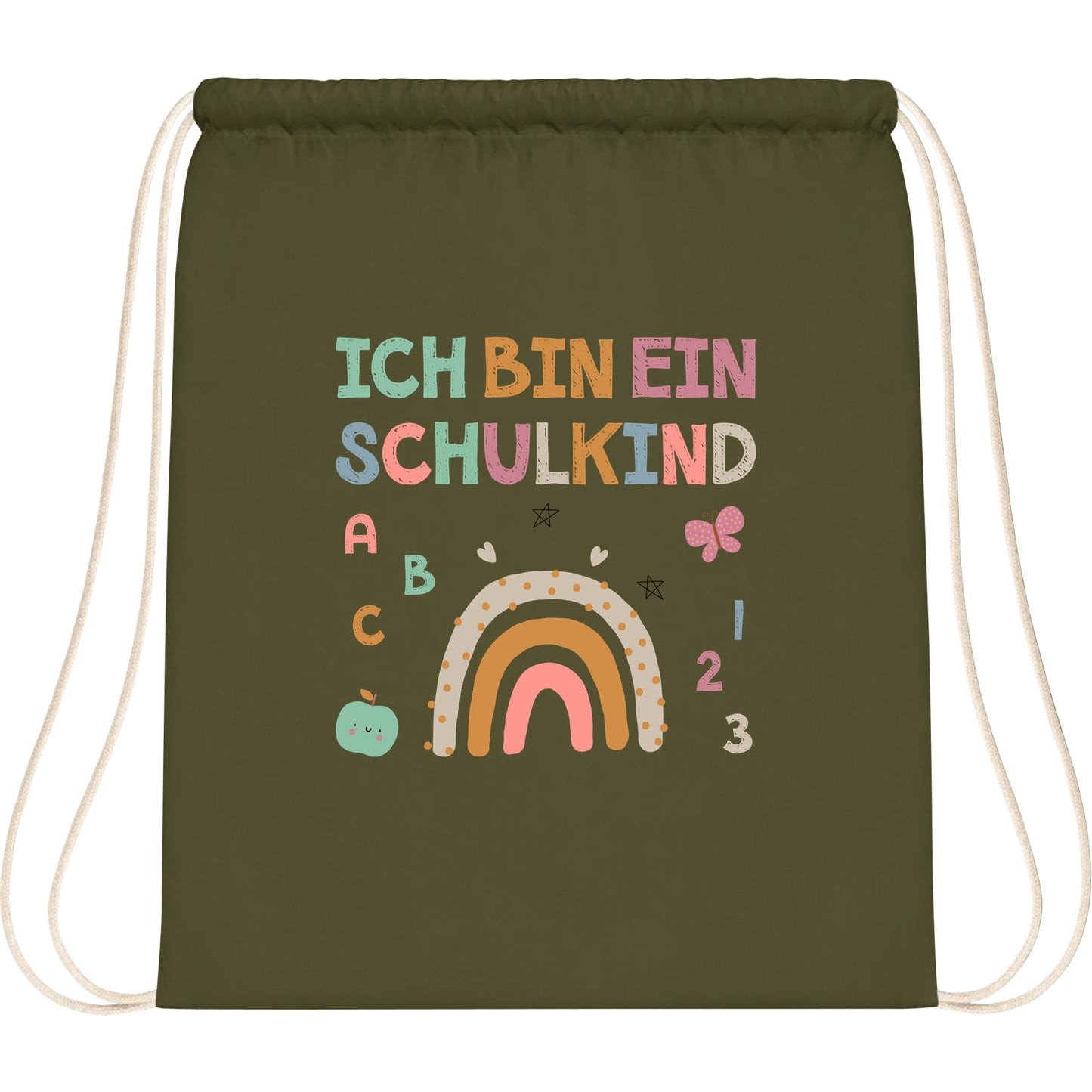 Turnbeutel Einschulung Schulkind – Regenbogen mit ABC & Zahlen