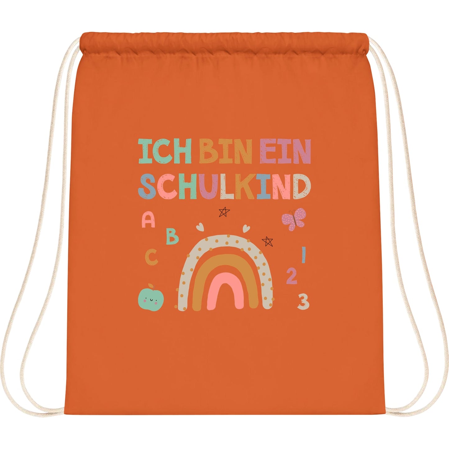 Turnbeutel Einschulung Schulkind – Regenbogen mit ABC & Zahlen