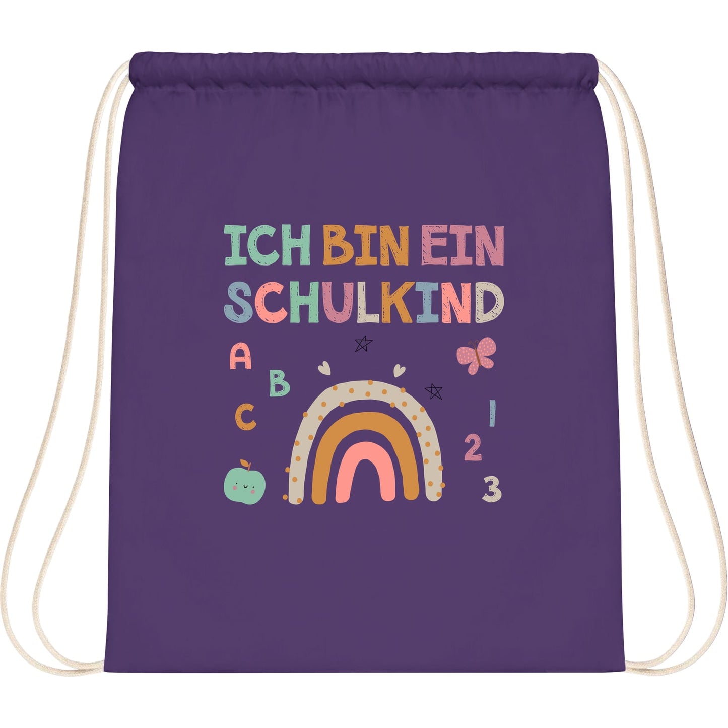 Turnbeutel Einschulung Schulkind – Regenbogen mit ABC & Zahlen