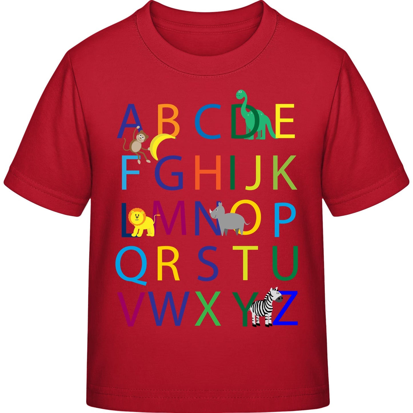 Kinder T-Shirt Einschulung Alphabet-Tiere – ABC mit Löwe & Zebra