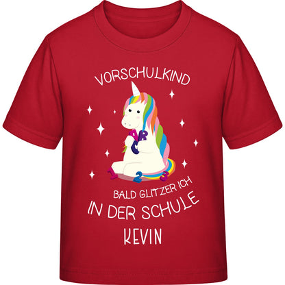 Mädchen T-Shirt Einschulung Einhorn – Vorschulkind Glitzer-Spruch