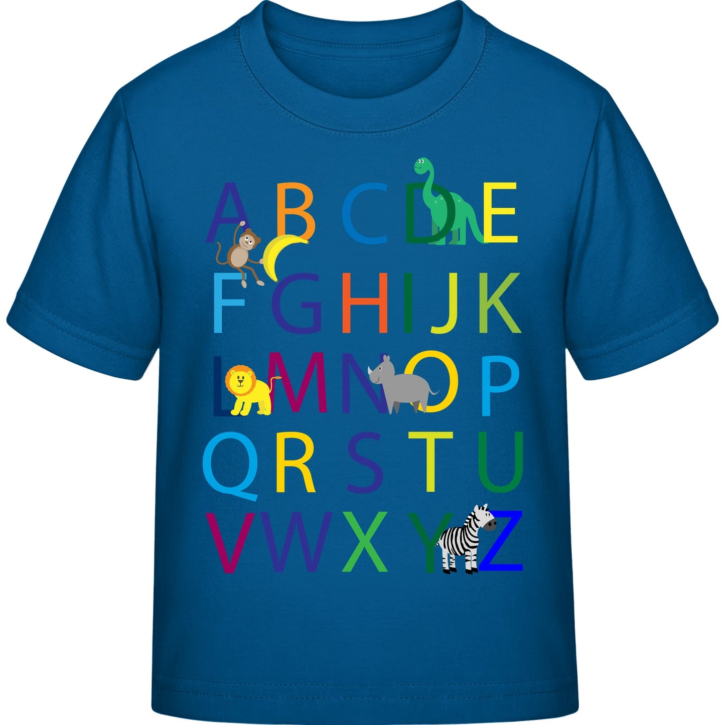 Kinder T-Shirt Einschulung Alphabet-Tiere – ABC mit Löwe & Zebra
