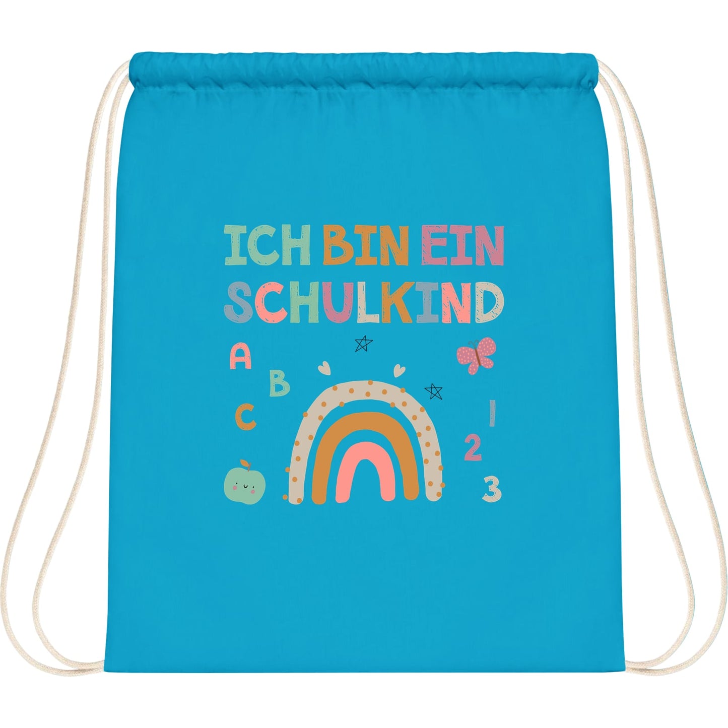 Turnbeutel Einschulung Schulkind – Regenbogen mit ABC & Zahlen