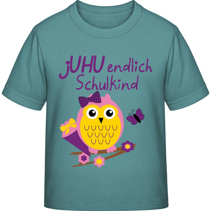 Mädchen T-Shirt Einschulung Eule – jUHU endlich Schulkind