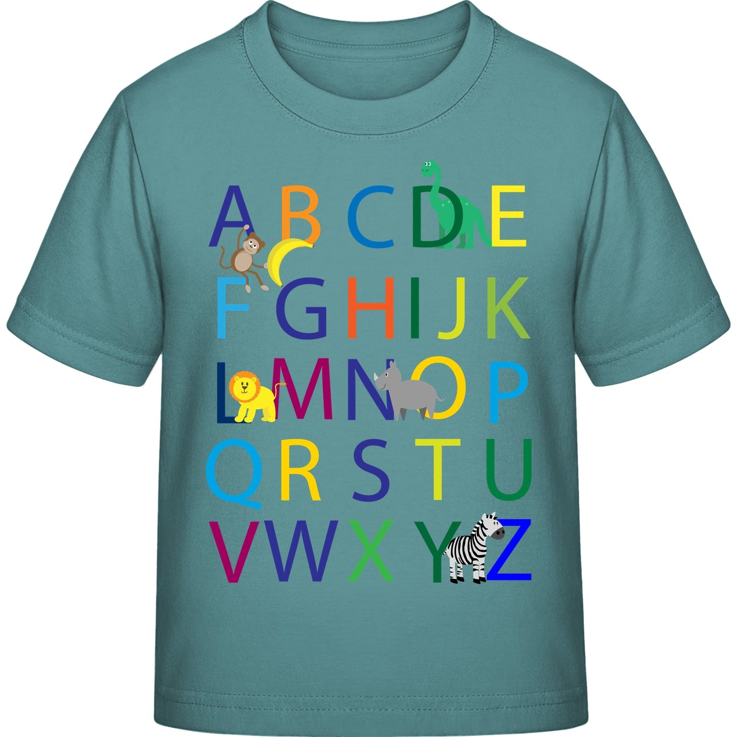Kinder T-Shirt Einschulung Alphabet-Tiere – ABC mit Löwe & Zebra