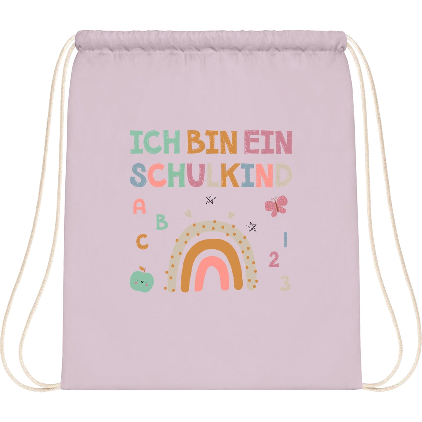 Turnbeutel Einschulung Schulkind – Regenbogen mit ABC & Zahlen