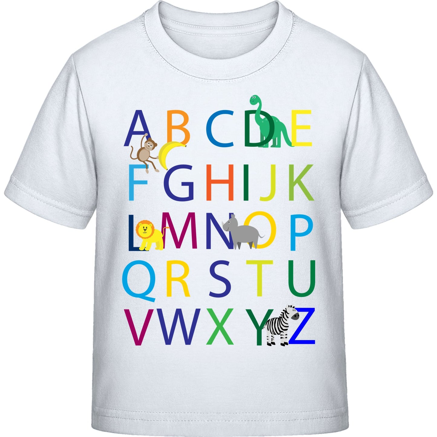 Kinder T-Shirt Einschulung Alphabet-Tiere – ABC mit Löwe & Zebra