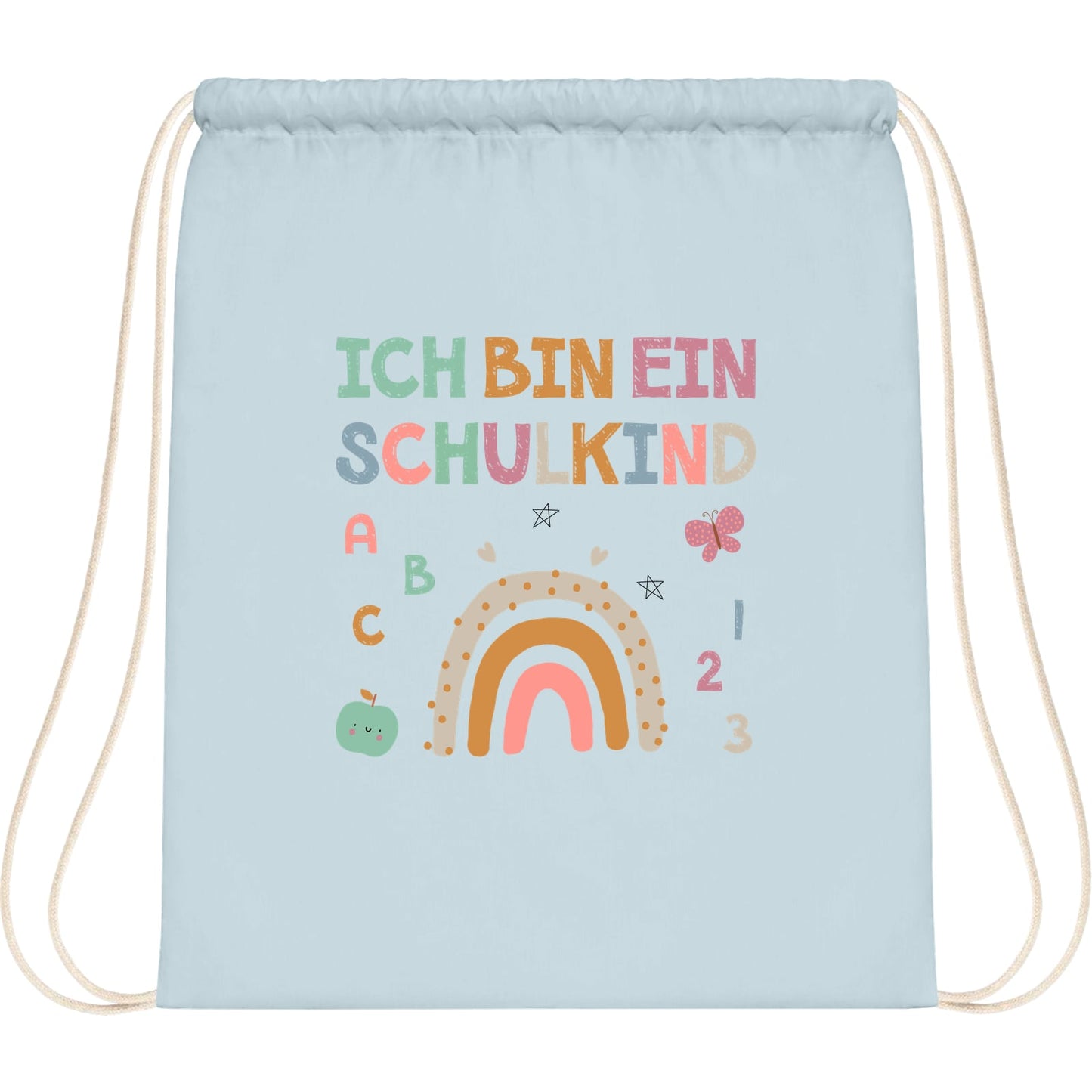 Turnbeutel Einschulung Schulkind – Regenbogen mit ABC & Zahlen