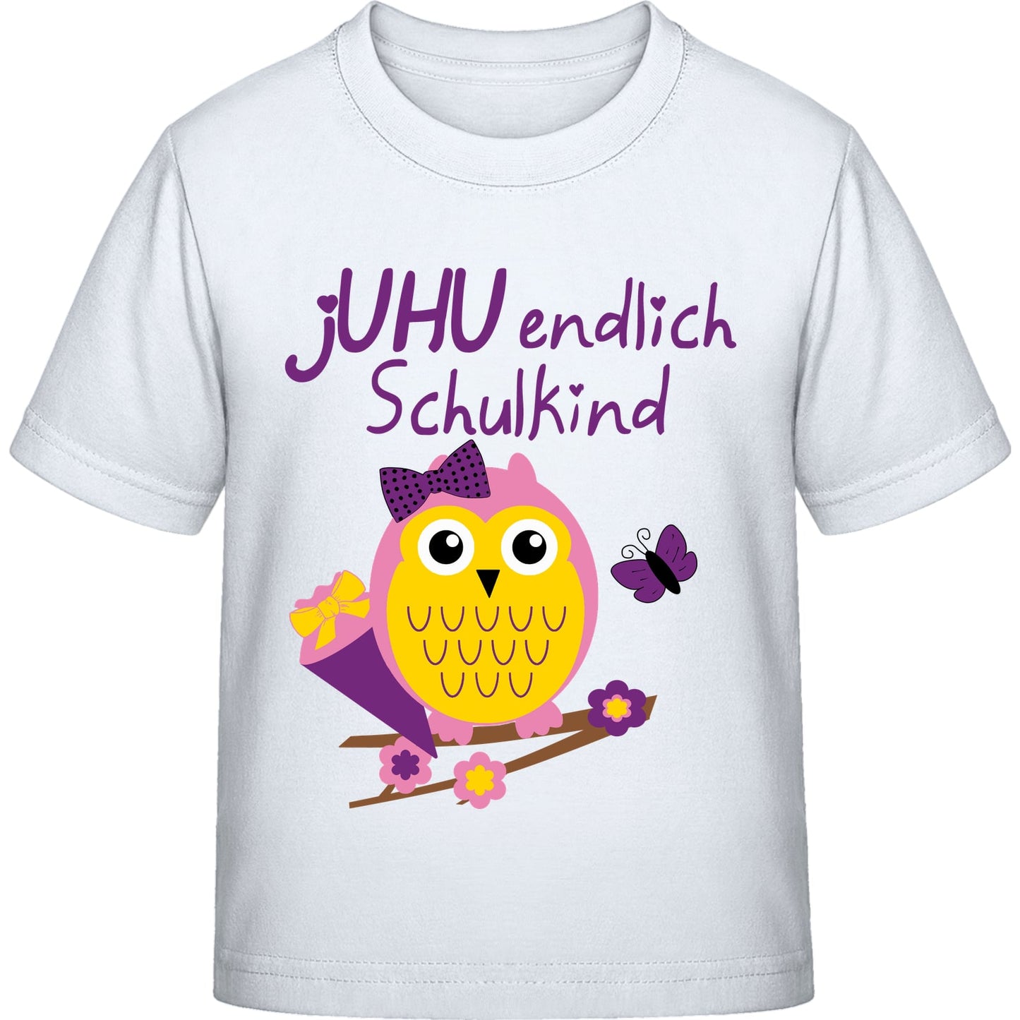Mädchen T-Shirt Einschulung Eule – jUHU endlich Schulkind