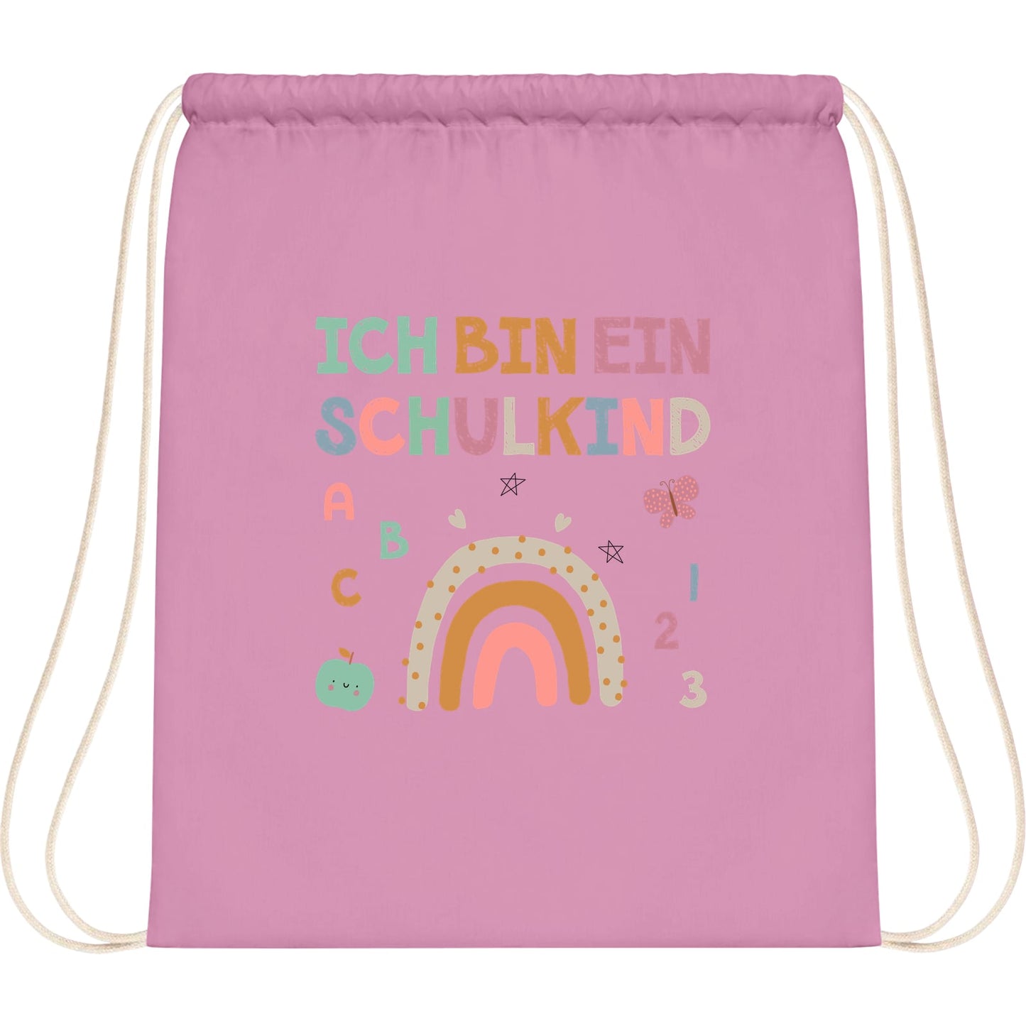 Turnbeutel Einschulung Schulkind – Regenbogen mit ABC & Zahlen