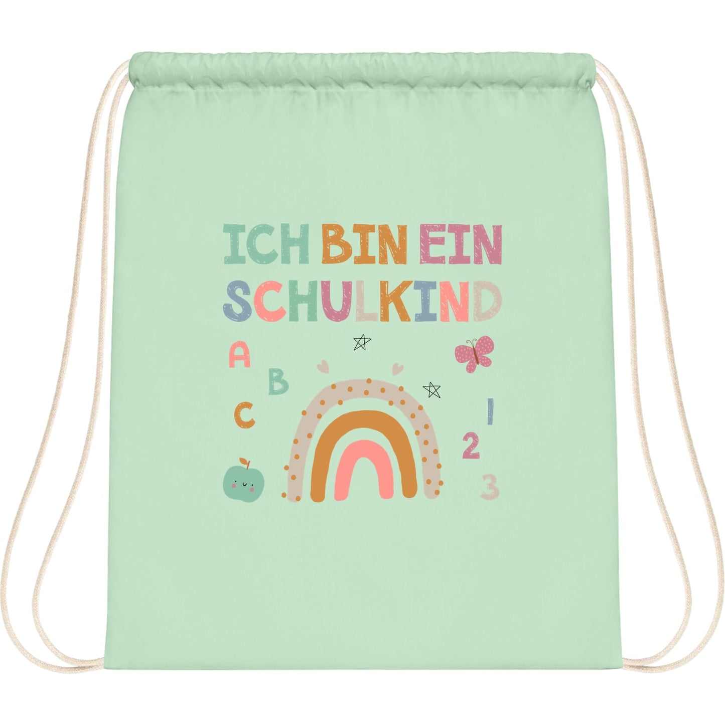 Turnbeutel Einschulung Schulkind – Regenbogen mit ABC & Zahlen