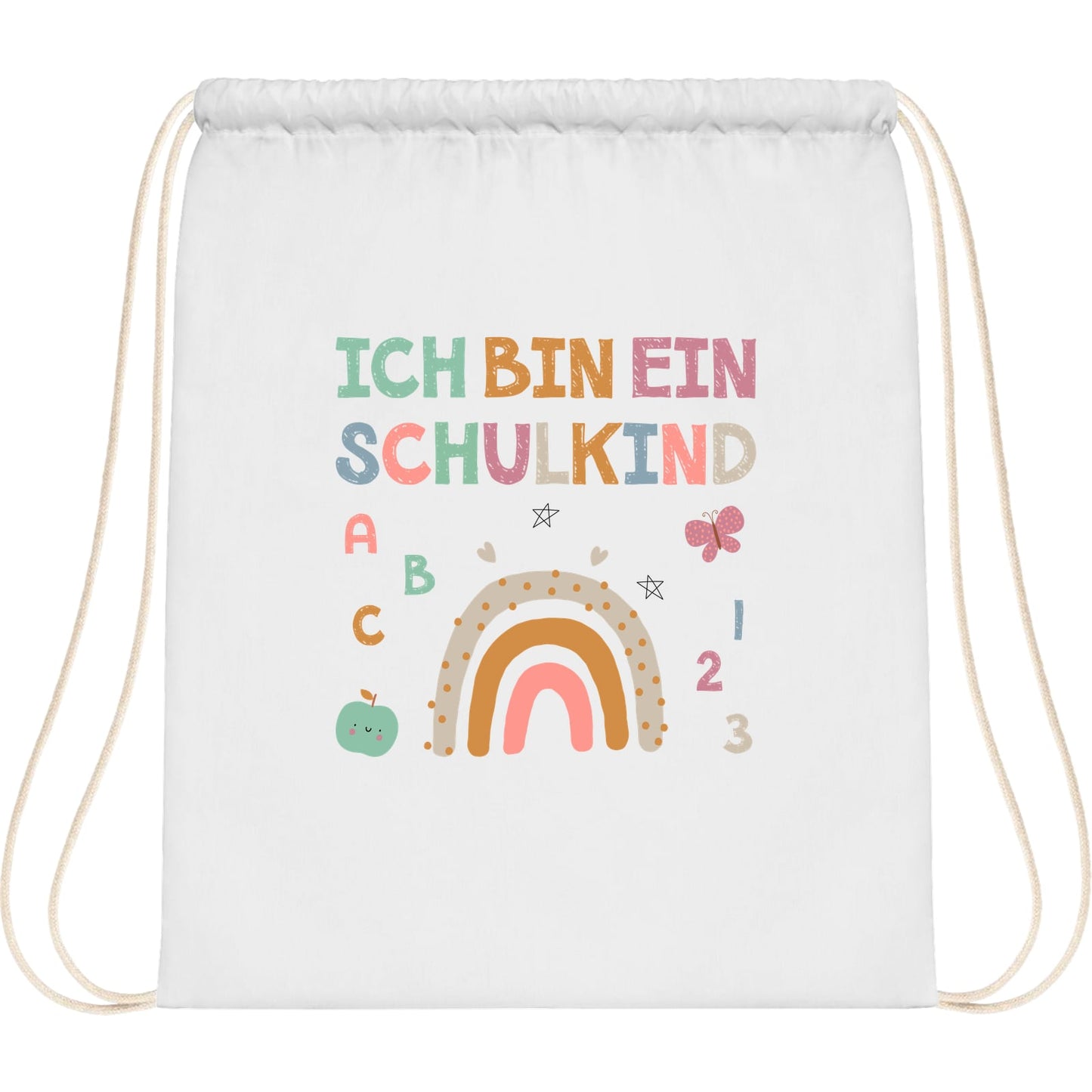 Turnbeutel Einschulung Schulkind – Regenbogen mit ABC & Zahlen